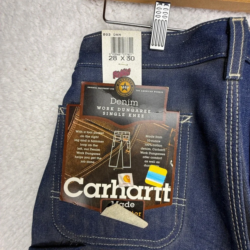 Carhartt B03 DNM Mens 28x30 Denim Work Dungaree Carpenter Jeans Dark Wash Blue